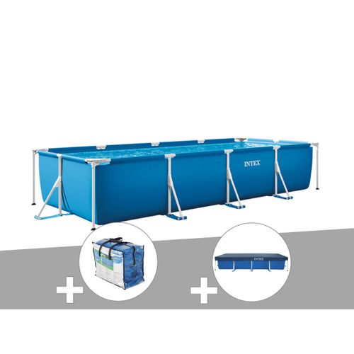 Kit piscine tubulaire rectangulaire 3,00 x 2,00 x 0,75 m + Bâche de protection + Bâche à bulles - Intex