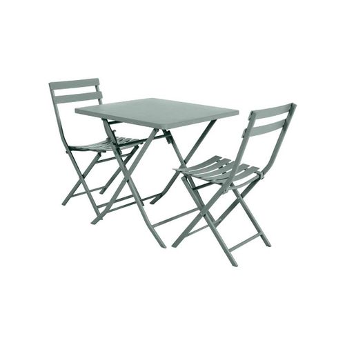 Salon De Jardin Carré En Métal Greensboro 70 X 70 Cm Olive Avec 2 Chaise - Hespéride