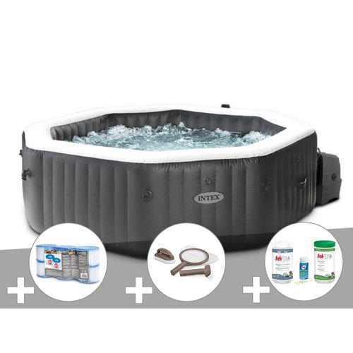 Kit spa gonflable Intex PureSpa Carbone octogonal Bulles et Jets 4 places + 12 filtres + Kit traitement brome + Kit d'entretien
