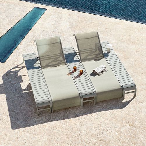 Ensemble De 2 Chaises Longues Inclinables Et 3 Tables D'appoint En Acier Marietta Vert Kaki