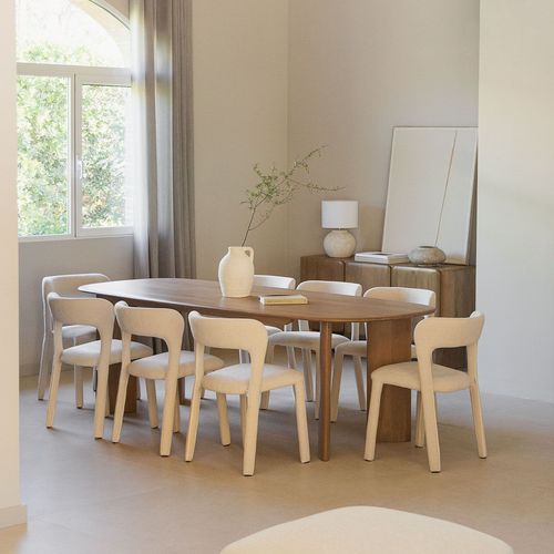 Ensemble De Table Rectangulaire 240x100 En Bois De Manguier Miller Et 8 Chaises De Salle À Manger Rembourrées Brusel Bois De Mangue