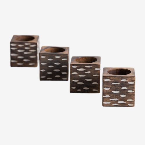 Lot De 4 Ronds De Serviette En Bois Elon Bois Recyclé
