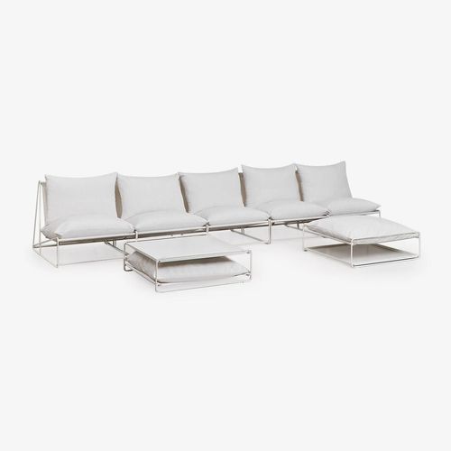 Ensemble De Canapés Modulaires Amaro 5 Pièces Avec Table D'appoint Et Pouf Convertible Blanc Gardenia