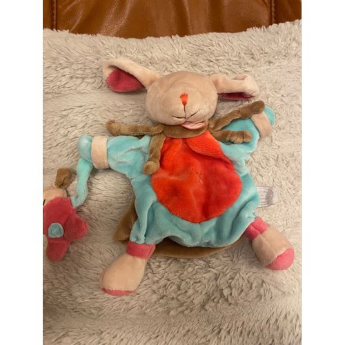 Doudou et compagnie marionnette marioneta chien marron bleu rose peluche perro 