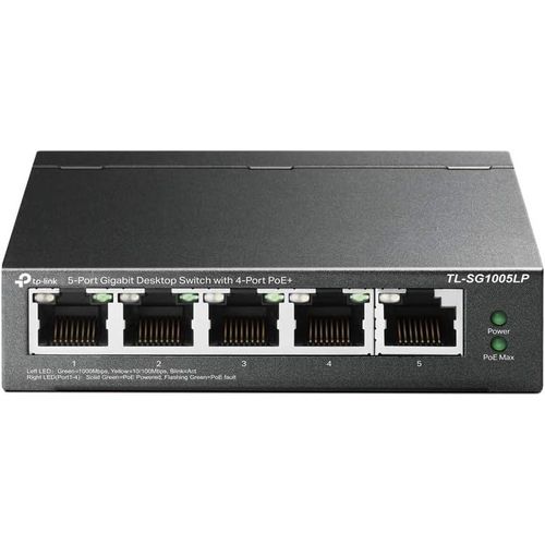 Switch Poe (Tl-Sg1005Lp) 5 Ports Gigabit, 4 Ports Poe+, 40W Pour Tous Les Ports Poe, Boitier Métal, Installation Facile, Idéal Pour Créer Un Réseau De Surveillance Polyvalent Et Fi[Video1272]