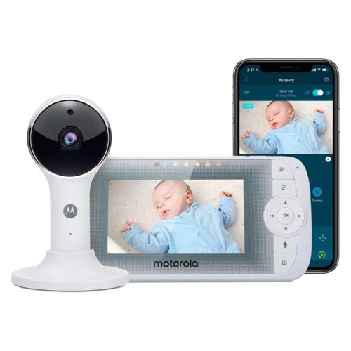 Motorola Nursery Vm64-4.3 Moniteur Vidéo Wifi Pour Bébé Avec Caméra - Application Pour Smartphone, Support Magnétique, Longue Portée, Audio Bidirectionnel, Zoom Numérique, Température Ambiante, Berceuses, Vision Nocturne