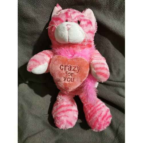 Doudou Peluche Chat Rose Tigré Coeur Crazy For You Billes Logitoys