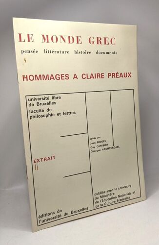 Le Monde Grec - Pensée Littérature Histoire Document - Hommages À Claire Préaux - Extrait