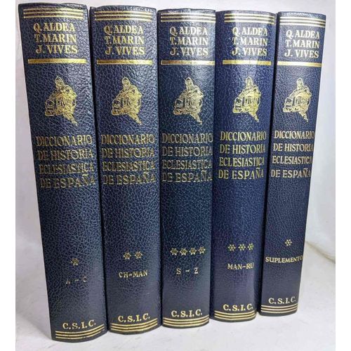 Diccionario De Historia Eclesiástica De España. 5 Volúmenes. Tomo I (A-C) - 1972 + Tomo Ii (Ch-Man) - 1972 + Tomo Iii (Man-Ru) -1973 + Tomo Iv (S-Z) -1975 + Suplemento -1987