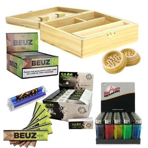 Pack Ultime Roll Tray Spliff Box T3 avec Feuilles Slim Rouleuse Cartons et Moulin