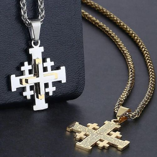 Diyalo Bible Jérusalem Croisés Croix Pendentif Colliers Médiéval Déclaration Religieuse Chaînes En Acier Inoxydable Collier Bijoux