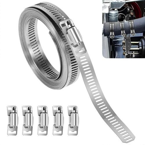 Collier de serrage avec 6 attaches Collier de serrage de tube de tuyau réglable Collier de plomberie en acier inoxydable Kit de clips de tuyau robustes Collier de serrage de bande de tuyau