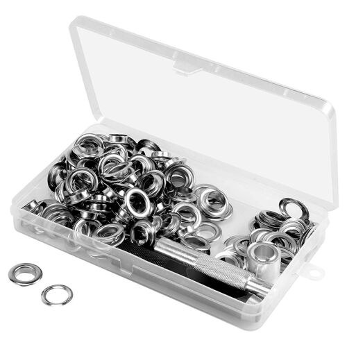 120 ensembles oeillets oeillets trousse à outils, oeillets kit oeillets 1/2 pouce avec outils et boîte de rangement argent