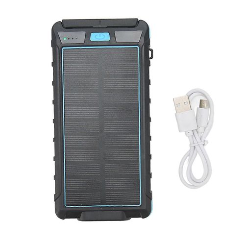 Chargeur De Téléphone Solaire Portable 20000mah Banque D'alimentation Solaire Avec Boussole Et Lampe De Poche Led Pour Extérieur Noir Bleu