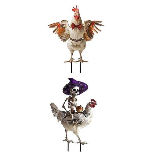 2PCS Halloween Métal Yard Décoration Squelette Équitation Coq Métal Yard Signe Imitation Halloween Ornement