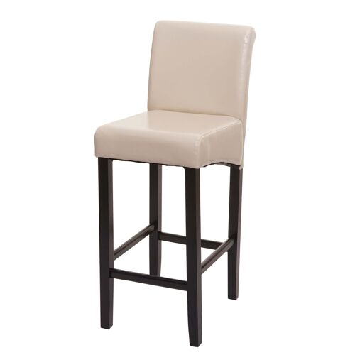 Tabouret de bar HWC-C33, chaise de bar tabouret de comptoir, bois   crème, pieds foncés, simili cuir