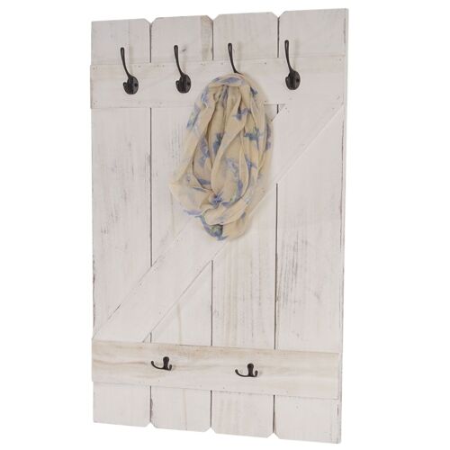 Tablette murale, porte-tasse HWC-D13, étagère / vestiaire / planche à 6 crochets   blanc shabby