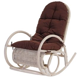 Fauteuil À Bascule Esmeraldas, Rocking-Chair, Fauteuil En Rotin, Blanc   Rembourrage Marron