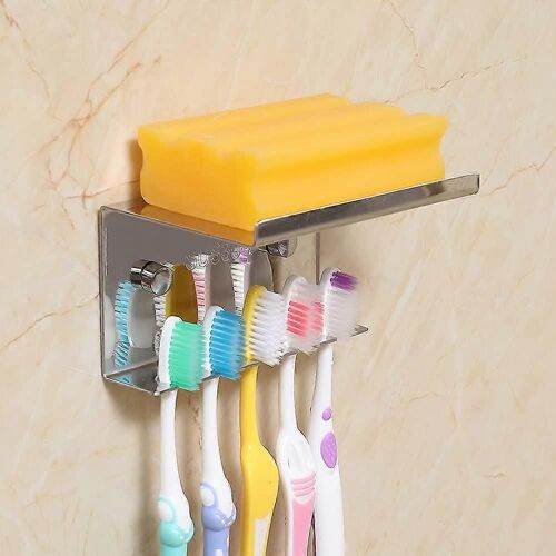 Porte-brosse à dents mural sans perçage et colle, avec étagère, en acier inoxydable 304
