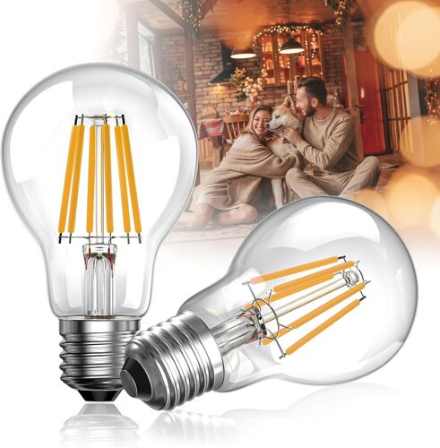 6w Led Ampoule E27 Blanc Chaud 2700k 100w Équivalent, 1300lm Super Lumineux A60 Globe Ampoule A Visser Gros Culot Edison Vintage Ampoule Basse Consommation Ac 220-240v, Non-Dimmable -2pack