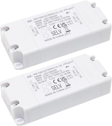 Transformateur LED 18W,Alimentation Basse Tension 12V DC 1.5A Lot de 2,pour Ampoules LED G4,MR11,MR16 Driver Lampe à Tension Constante