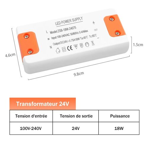transformateur 220v 24v 18W, Alimentation 24V 0.75A, convertisseur 220v 24v, transformateur 220v 24v led, Transfo AC à DC, transfo 24v 220v Pour G4, GU5.3, MR11, MR16, Non Dimmable