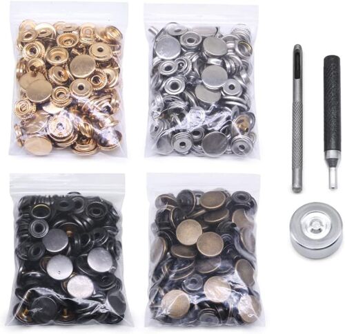 120 Set Rivets Cuir Double Cap Rivets Tubulaires Métal Rivets Rapides Pour L'artisanat Du Cuir Réparation Et Décoration 15mm(201#)