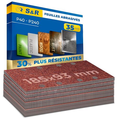 KALANKA-Feuilles Abrasives Ponceuse Papier Patins Ponçage 93 x 185 mm. Lot de 35 Feuilles P40/60/80/120/240 ponçage Bois Métaux Peinture