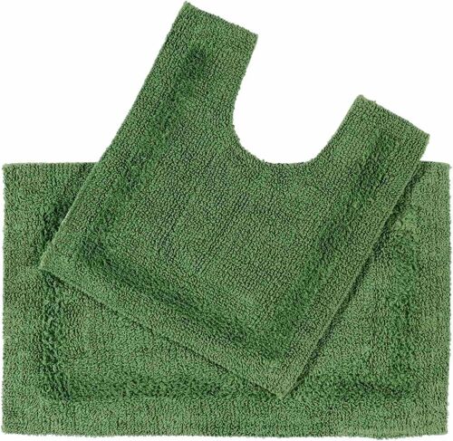 Tapis de Bain et Contour WC en Coton,Tapis de Bain Vert Bouteille,Ensemble Tapis Salle de Bain et WC-Lot de 2