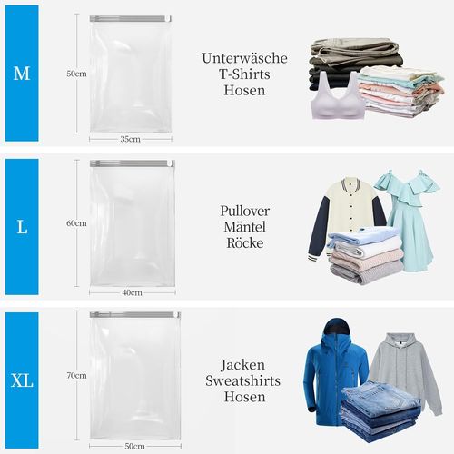 SJZG-Lot De 12 Sacs Sous Vide De Voyage À Roulettes, 3 Tailles (4 X 35 X 50 / 6 X 40 X 60 / 2 X 50 X 70 Cm), Sacs Sous Vide Pour Vêtements De Voyage, Sacs À Vêtements Enroulables Avec Pompe À Air