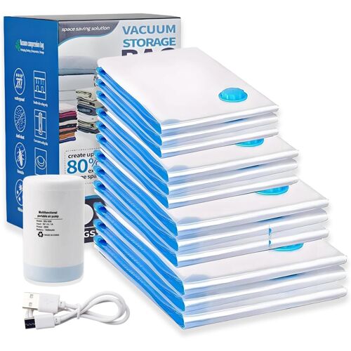 SJZG-Pompe Électrique Et Sac De Rangement Sous Vide,12Pcs - 3L 3M 3S 3Xs,Housse Vêtement Aspirateur Pour Literie,Vêtements,Couettes,Matelas Et Voyages