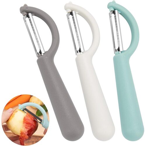 Éplucheur Fruits Et Légumes,Lot De 3 Econome Legumes Inox Eplucheur Legumes Manuel Eplucheur,Éplucheur Universel Cuisine Pour Pomme De Terre,Concombre,Tomate-Gris,Beige Et Bleu