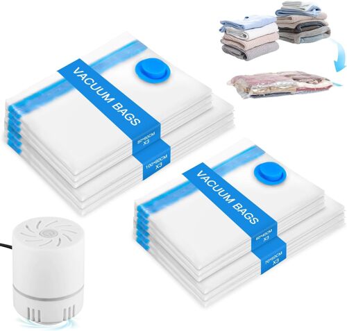 SUBZONAL-Sac sous Vide Vetement Aspirateur et Pompe Électrique Sac Rangement Sous Vide Aspirateur 11 Pièces 2XL 3L 3M 3S Housse de Rangement Sous Vide Réutilisable pour Vêtements Couettes Voyages