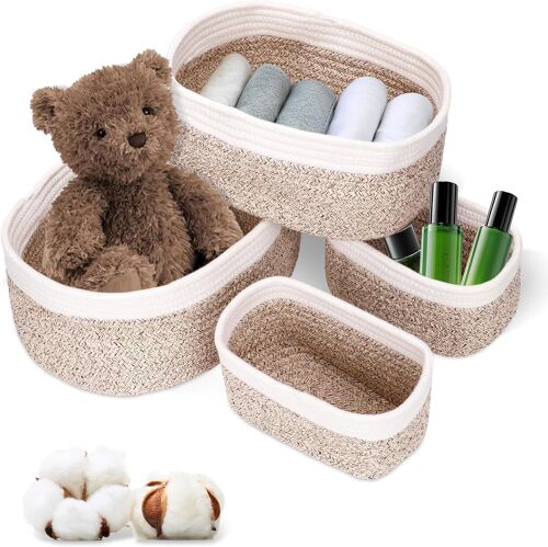 Ulteronixshop-Lot de 4 paniers de rangement en corde de coton tressé ¿ panier rangement salle de bain,Panier de Rangement empilables pour la salle de bain,la chambre d¿enfant,les jouets et les cosmét