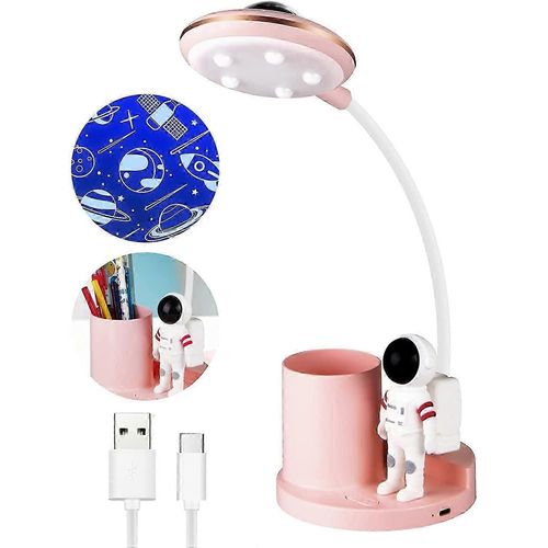 Lampe De Bureau Pour Enfants À Led 5w,Lampe De Table Rechargeable Sans Fil À Intensité Variable Avec Porte-Stylo Et Projection,Lampe De Lecture Flexible À Col De Cygne Pour L'étude De Bureau Roo