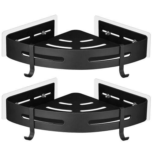 Support de douche d'angle en métal sans perçage, support de toilette antirouille, 2 pièces (noir)