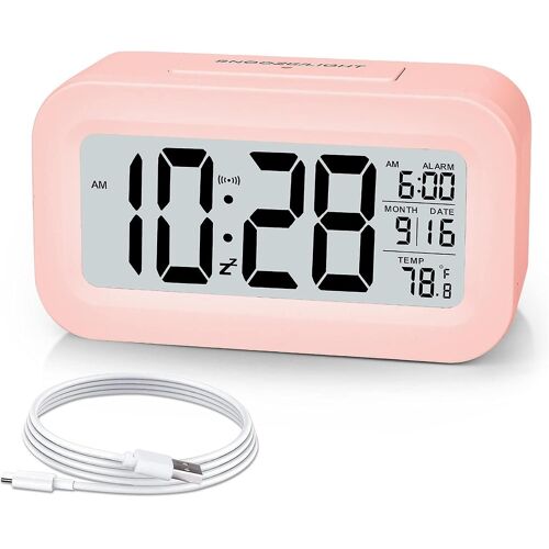 Réveil,petit réveil numérique,écran LCD 5,1"" avec chargeur USB,Snooze,minutes,date Cal