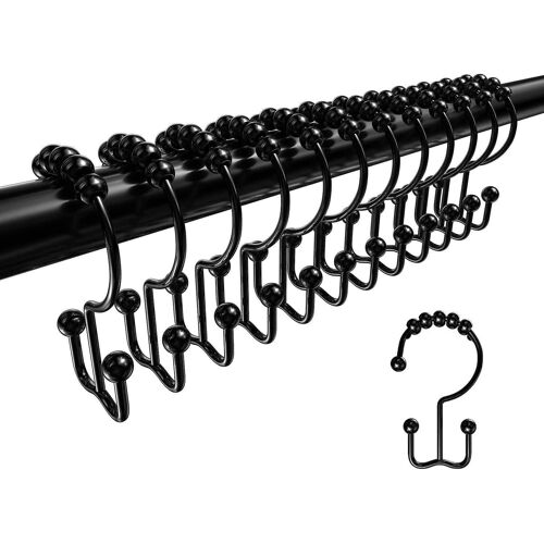 Anneaux de crochets de rideau de douche,crochets de douche en métal antirouille à double glissement pour rideau de douche de salle de bain Li