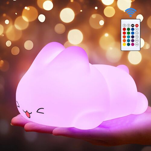 Veilleuse Enfants Avec Télécommande, 16 Couleurs Veilleuse Pour Enfants Lapin, Veilleuse Enfant Rechargeable En Silicone, Veilleuse Portable Cadeaux Pour Garçons Et Filles