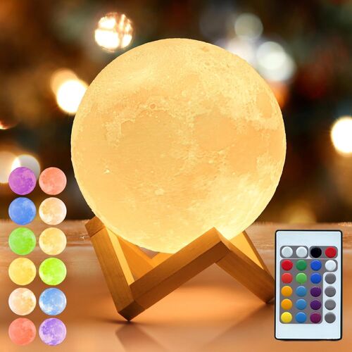 16 Couleurs Led Lampe De Nuit En Forme De Lune, Cadeau Femme Enfants Chargement Usb Et Contrôle Tactile Avec Télécommande, Pour Adultes Et Enfants, Blanc Chaud À Froid (12 Cm)
