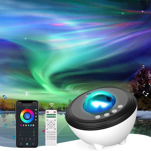 Kuwl-Aurora Projecteur D`Étoiles, Planétarium, Galaxies, Lumière Nocturne, Haut-Parleur, Musique, 8 Sons Ambiants Et Mélodies, Compatible Avec Alexa, Contrôle App, Télécommande/Voix, 48 Couleurs