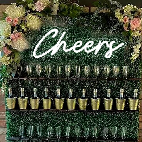 Panneau Néon Cheers Alimenté Par Usb Avec Interrupteur À Intensité Variable Panneau Néon Led Pour Décoration De Fond Mural Panneau Lumineux Néon Pour Bar Fête D'anniversaire Mariage 38,1 X 14 Cm