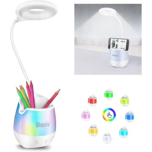 Lampe De Bureau Pour Enfants, 20 Led, À Intensité Variable, Avec 3 Niveaux De Luminosité, Rvb 256 Couleurs, Lampe De Chevet Et Lampe De Lecture, Lampe De Bureau Avec Support De Téléphone