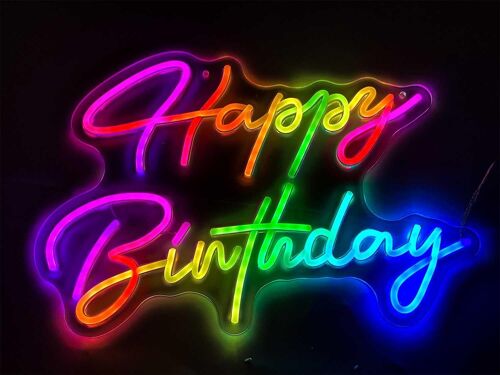 Smart Rgb Et Effet De Flux Colorés Joyeux Anniversair Led Néon Logo Avec Télécommande Et Contrôle De L'application Musique Sync Timer Set Led Acrylique Light For Wall Party Decoration Usb Powered
