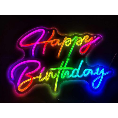 Smart Rgb Et Effet De Flux Colorés Joyeux Anniversair Led Néon Logo Avec Télécommande Et Contrôle De L'application Musique Sync Timer Set Led Acrylique Light For Wall Party Decoration Usb Powered