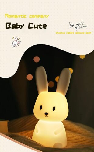 Veilleuse Bebe Bunny Avec 7 Changements De Lumière |Contrôle De Tap|Recharge Usb | Fonction Minuterie| Lampe De Chevet Pour Chambre D'enfant Cadeau Jouet Veilleuse En Silicone Pour Enfant