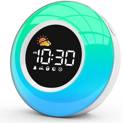 Réveil Enfant Educatif Jour/Nuit, Reveil Enfant Avec Veilleuse, Machine Sonore, Réveil D'Apprentissage Pour Enfants Avec Affichage De Lune Et Soleil, Cadeau Pour Garçon Et Fille