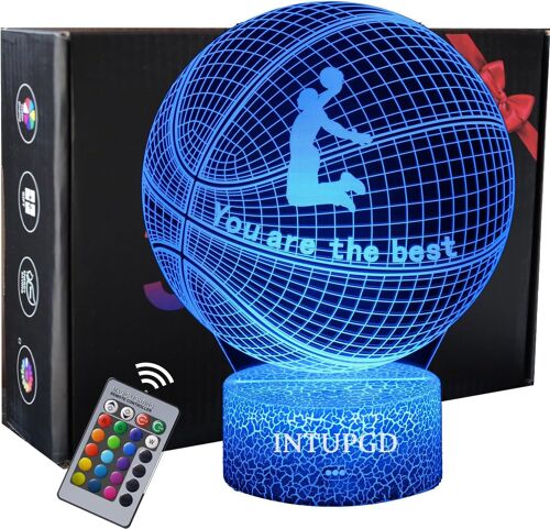 Basketball Veilleuse Enfants, Basket Ball 3d Lampe 16 Couleurs Changeantes À Intensité Variable, Cadeau D'anniversaire De Noël Pour Garçons Ou Filles
