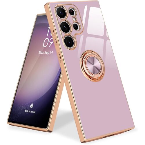 KAL-Coque Compatible Avec Samsung S23 Ultra 5G Anneau Etui Silicone Housse 360° Voiture De Bague Magnétique Protection Case Mince En Tpu Souple Antichoc Pour Samsung Galaxy S23 Ultra 5G Violet