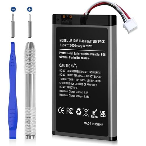 Batterie Pour Ps5,5000Mah Batterie Améliorée Lip1708 De Remplacement Pour Ps5 Dualsense Cfi-Zct1W Manette Sans Fil (Non Compatible Avec La Dualsense Edge)